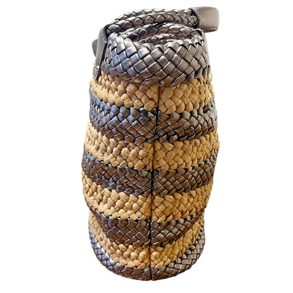 TALBOTS Straw Woven Tote Bag Metallic Accents Braided Handles Coastal‎ Classic - Picture 3 of 11